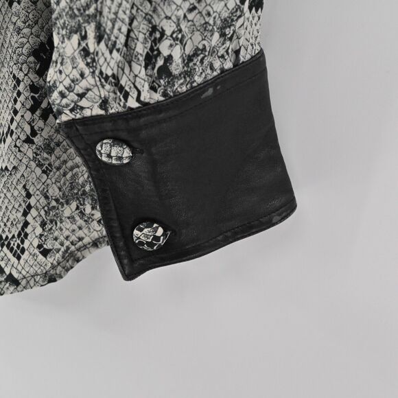 Vtg CACHE Top Womens Sz M Black Snakeskin Print Silk Faux Leather Button Up 90s - Picture 13 of 13
